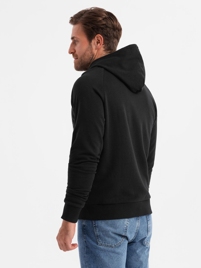 Men's unlined kangaroo sweatshirt with hood and print - black V1 OM-SSPS-0158