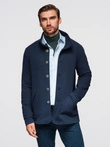 Men's button-down sweatshirt with collar - navy blue V4 OM-SSZP-0240