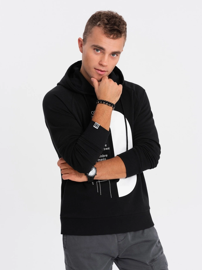 Hanorac cu imprimeu HOODIE pentru bărbați - negru V3 OM-SSPS-0152