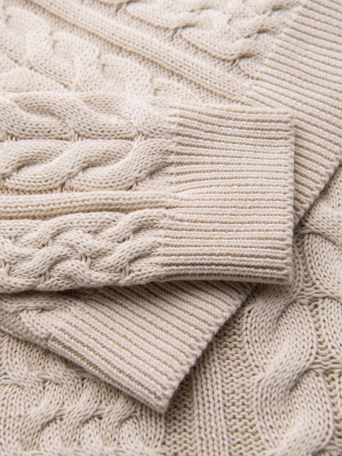 Elegant men's sweater with interesting weave - ecru V1 OM-SWSW-0173