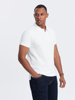 BASIC men's single color pique knit polo shirt - white V4 OM-POBS-0100