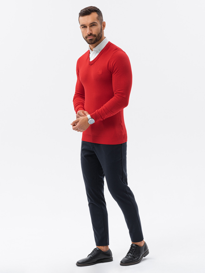 Men's sweater with white collar - red V4 E120