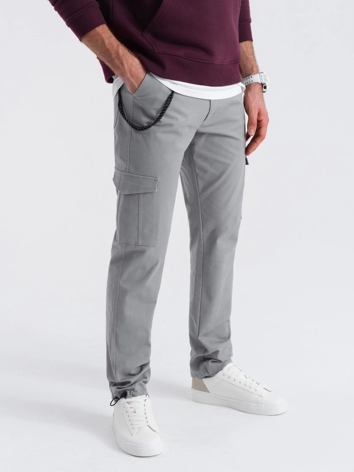 Men's pants with cargo pockets and leg hem - grey V4 OM-PACG-0189