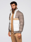 Colorful retro men's sports jacket - beige and white V2 OM-JALP-0296