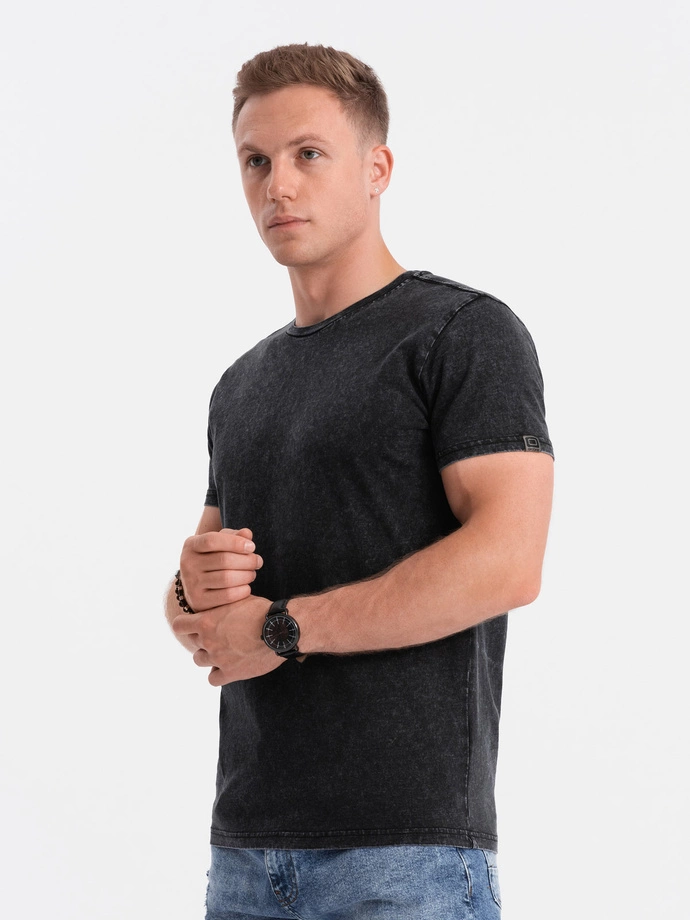 Tricou bărbătesc cu efect ACID WASH - negru V1 S1638