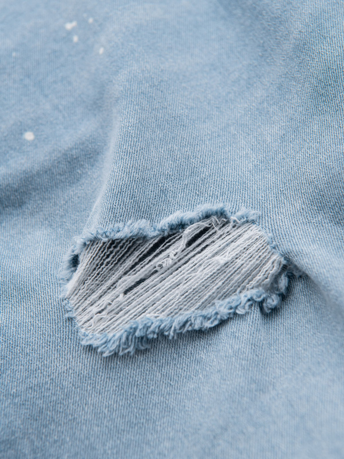 Pánske džínsové krátke šortky s roztrhanými nohavicami - svetlomodré V1 OM-SRDS-0186