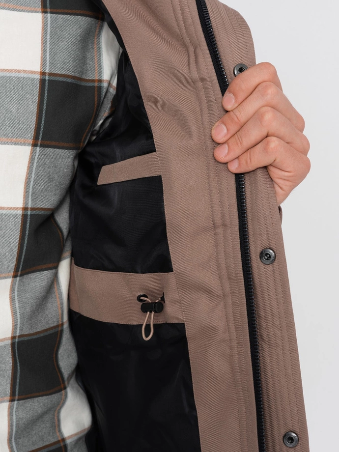 Jachetă parka de iarnă pentru bărbați - maro deschis V6 OM-JALJ-0132