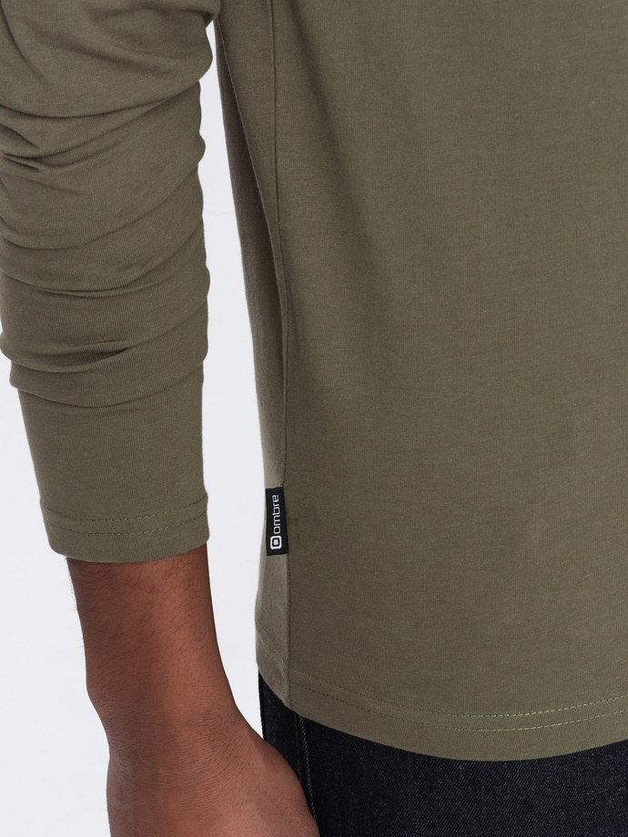 Men's unprinted longsleeve with v-neck - dark olive V2 OM-LSBL-0108