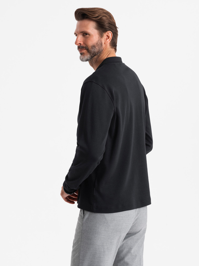 Vyriški polo marškinėliai ilgomis rankovėmis su užtrauktuku - juodi V8 OM-POLS-0130