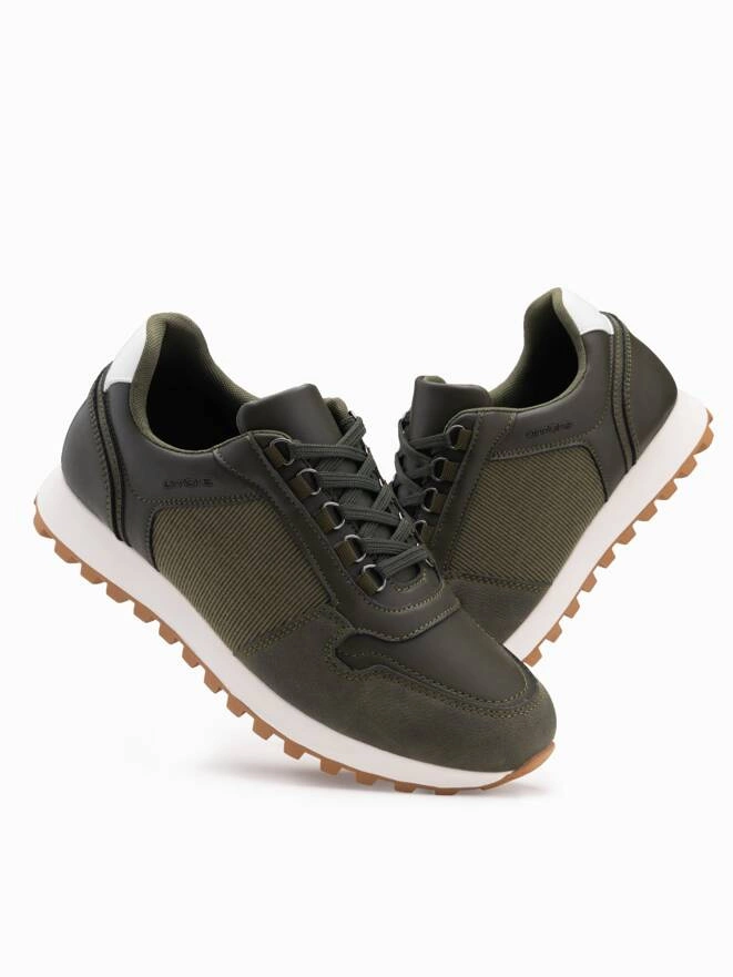 Patchwork men's sneaker shoes in combined materials - dark olive V4 OM-FOSL-0144