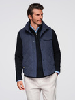 Men's peach effect quilted sleeveless jacket - navy blue V2 OM-JAVJ-0277