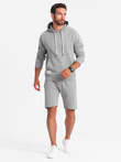 Men's sweatshirt set kangaroo sweatshirt + shorts - gray V8 Z75