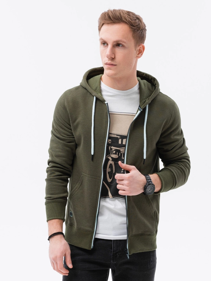 BASIC men's zip-up hoodie - dark olive green V11 B977