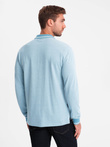 Men's melange polo longsleeve with embroidery - blue melange V3 OM-POLS-0129 