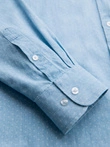 Men's patterned thin denim shirt with pocket - light blue V1 OM-SHDS-0179