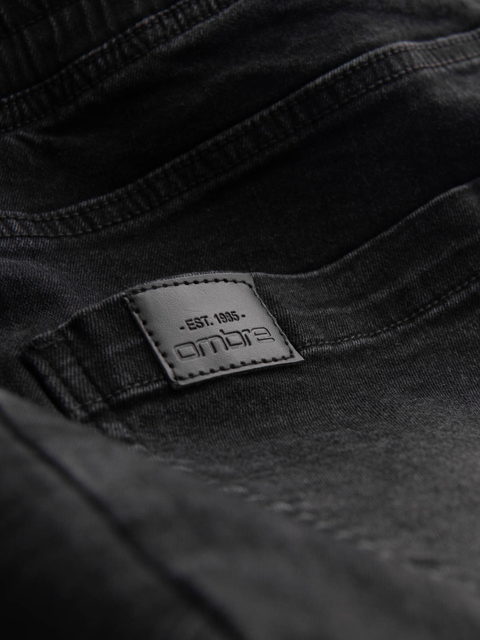 Men's denim joggers with asymmetrical stitching - black V3 OM-PADJ-0165