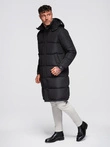 Men's long quilted winter jacket with hood - black V1 OM-JALJ-0309