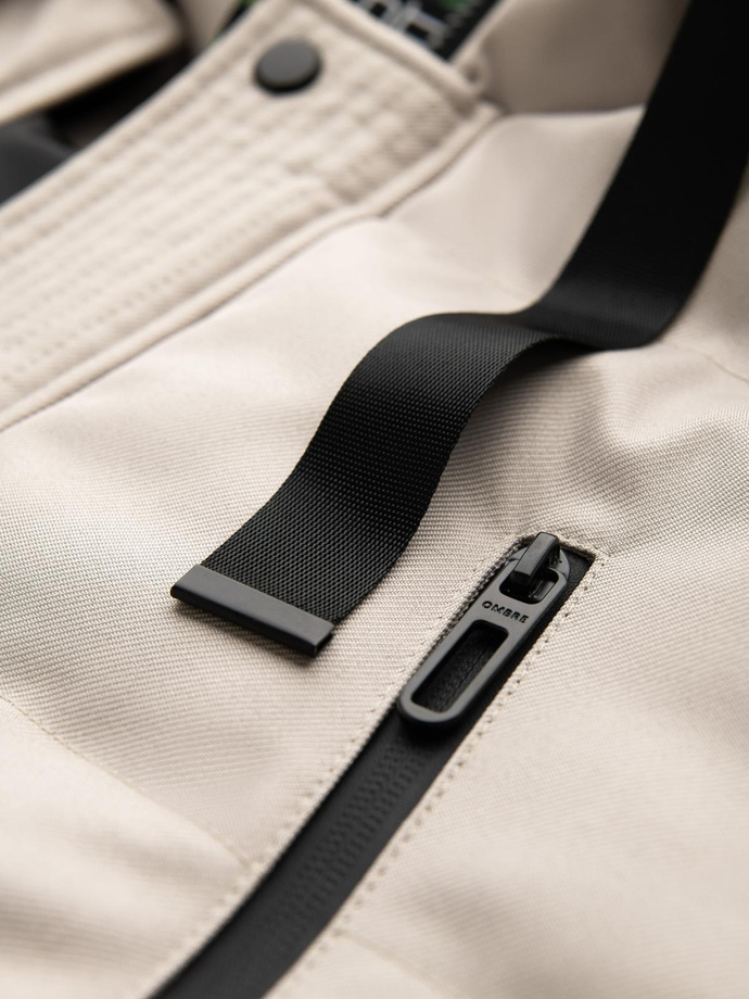 Pánska dlhá teplá bunda s kapucňou - béžová V5 OM-JALJ-0182