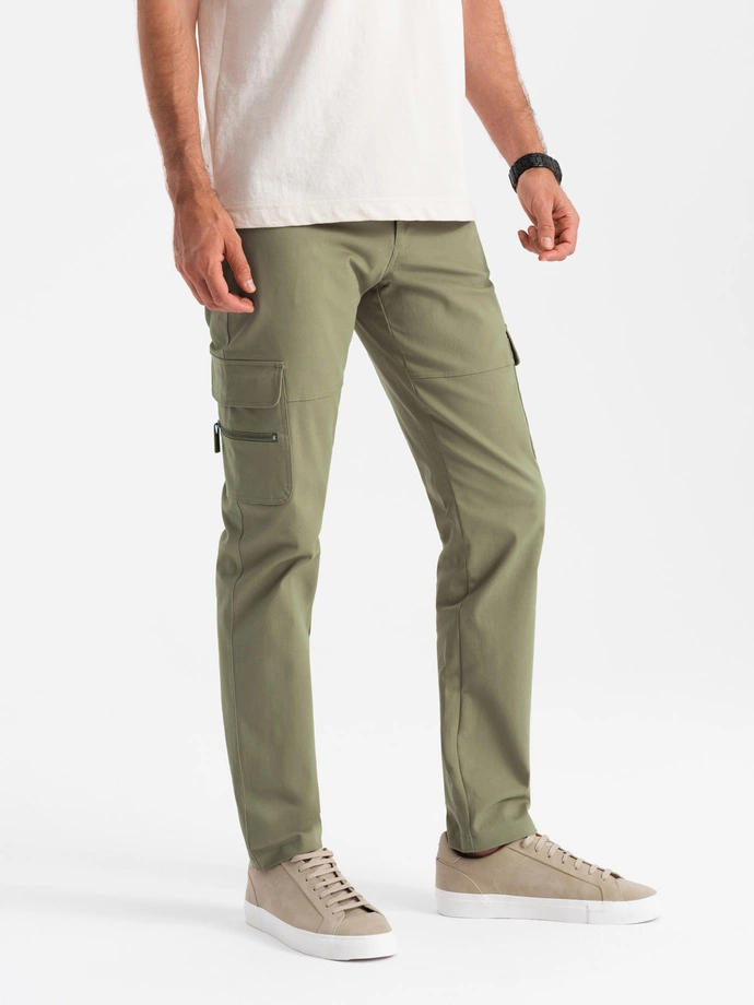 Pantaloni cargo STRAIGHT LEG pentru bărbați cu buzunare cu fermoar - olive V2 OM-PACG-0204