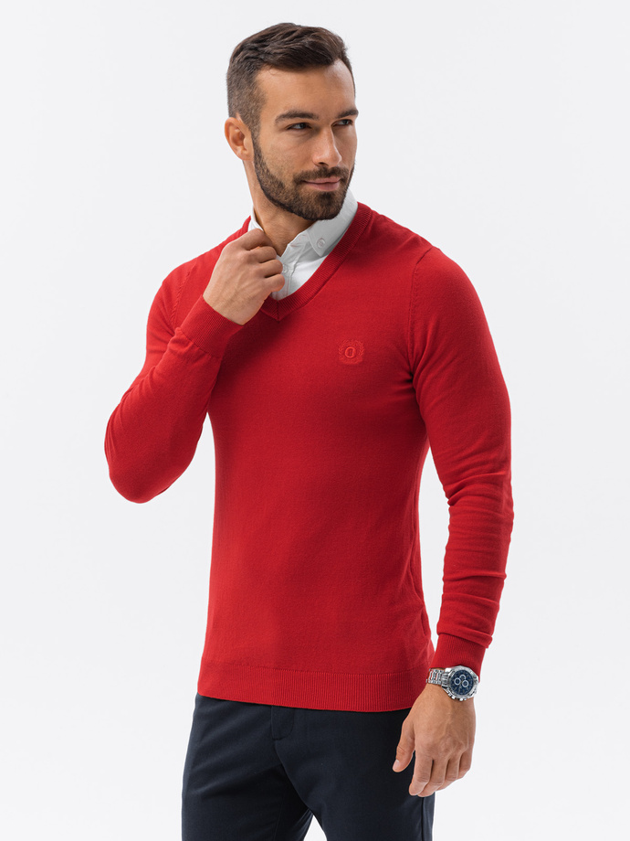 Men's sweater with white collar - red V4 E120