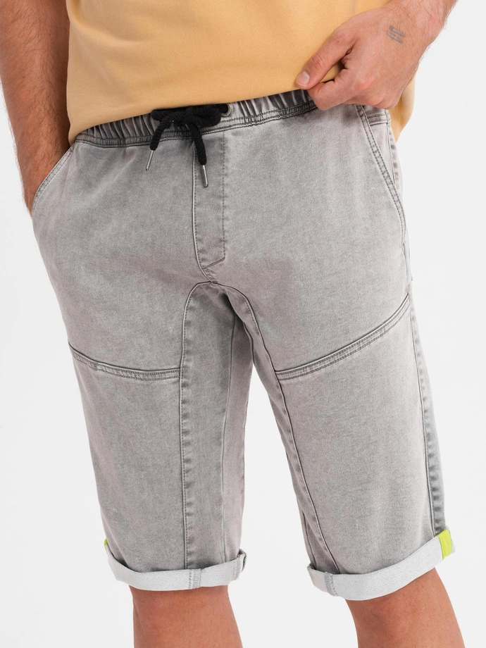 Pantaloni scurți casual pentru bărbați SLIM FIT jacquard knit - albastru marin V1 OM-SRCS-0168