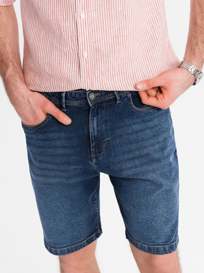 Pantaloni scurți casual pentru bărbați SLIM FIT jacquard knit - albastru marin V1 OM-SRCS-0168