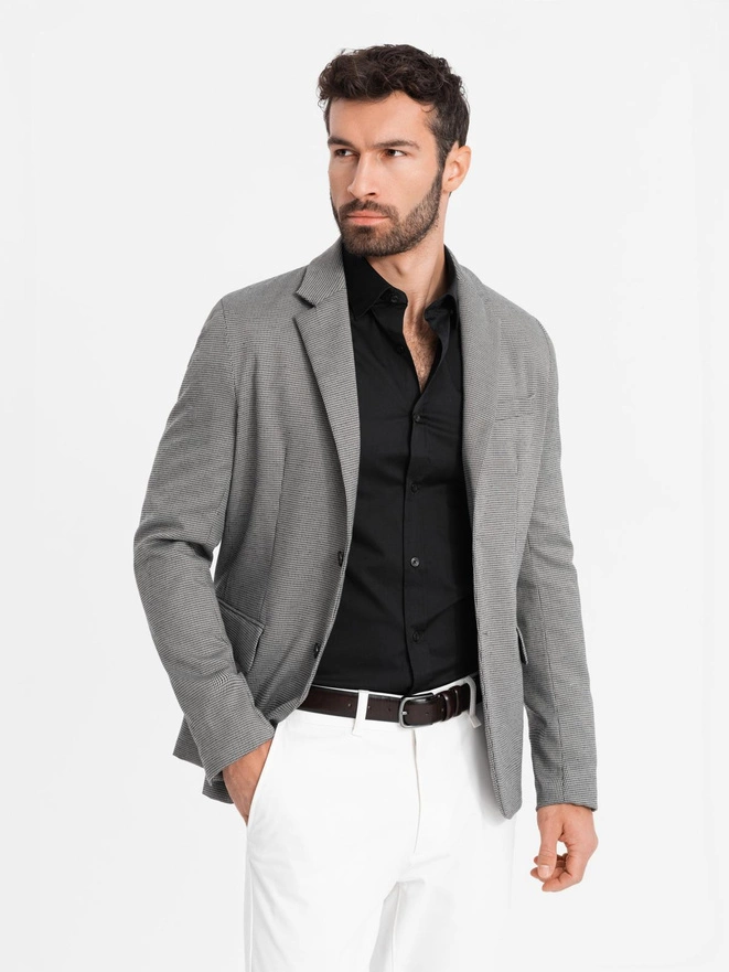 Men's casual blazer in delicate check - gray V2 OM-BLZB-0116
