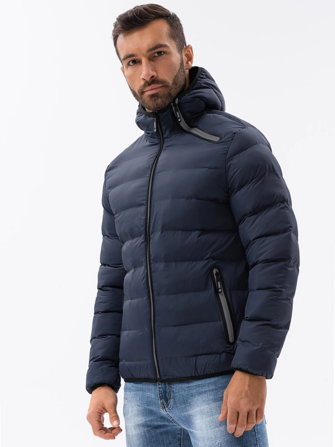 Men's mid-season quilted jacket - dark grey C451