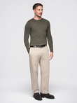 Men's BASIC viscose classic sweater with round neckline - olive melange V17 OM-SWBS-0106