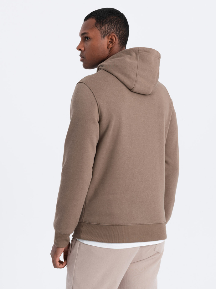 Men's non-stretch hooded sweatshirt - light brown V8 OM-SSBN-0120