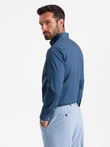 Cămașă bărbătească din bumbac cu model SLIM FIT - albastru V4 OM-SHCS-0151