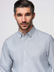 Elegant men's oxford shirt with embroidery - light grey V2 OM-SHOS-0172