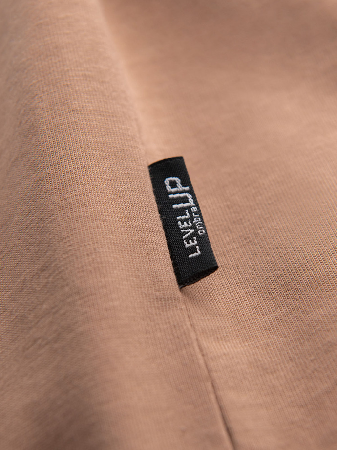 Pánske bavlnené tričko s potlačou vreciek - svetlohnedé V7 OM-TSPT-0154