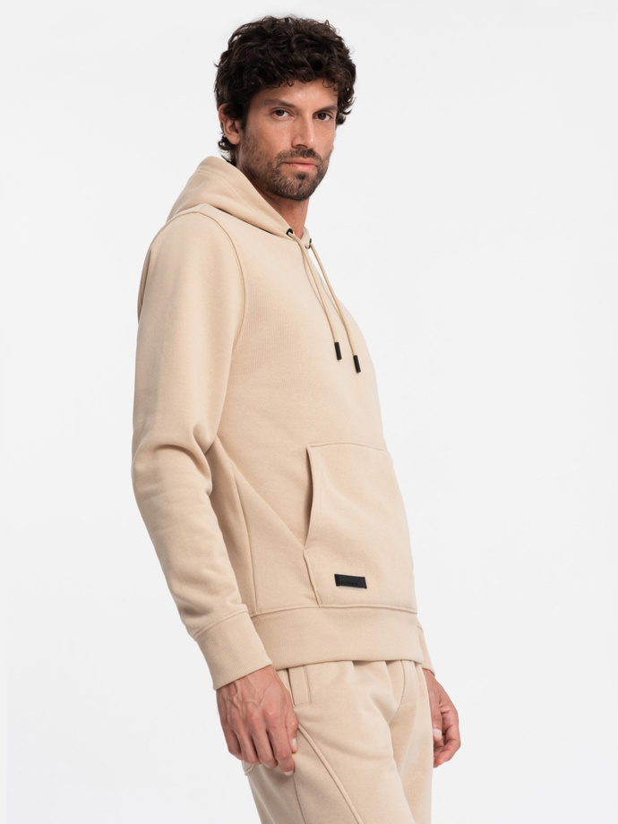 Set trening pentru bărbați BASIC hanorac kangaroo + pantaloni de jogging - bej V6 Z85