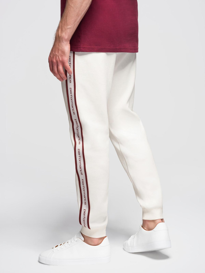 Men's sport jogger pants with stripes - cream V2 OM-PASK-0284
