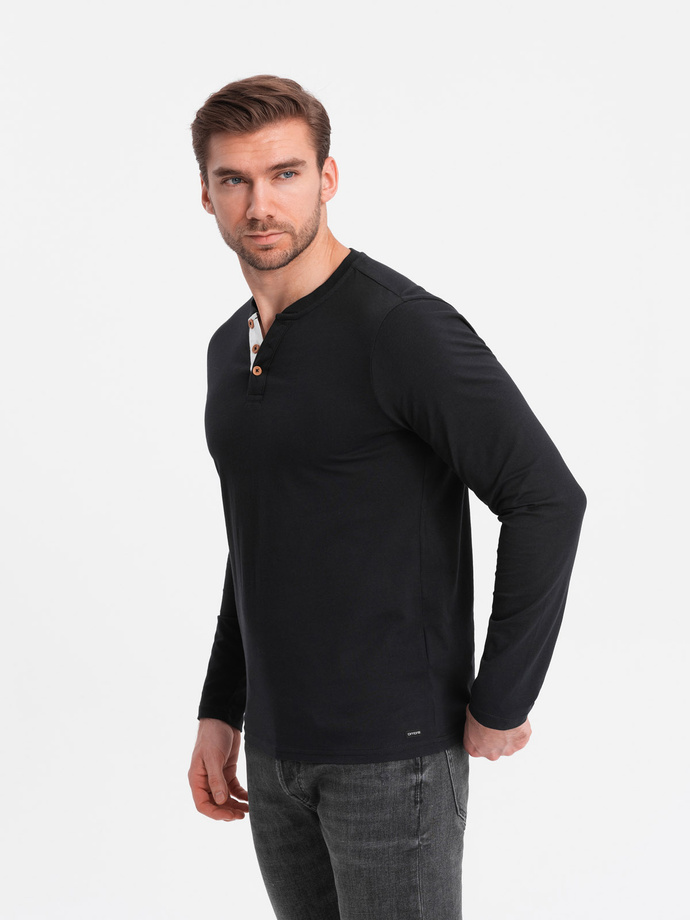 Men's longsleeve with buttons at the neckline - black V4 OM-LSCL-0107