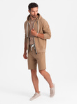 Men's sweatshirt set unbuttoned sweatshirt + shorts - brown V2 Z76