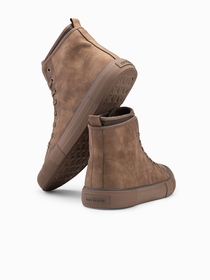 Men's high-top sneakers with decorative piping - brown V2 OM-FOTH-0158