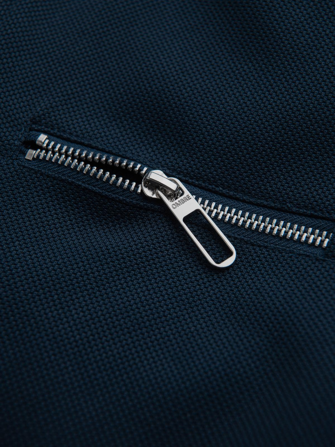 Men's biker jacket with collar and pockets - navy blue V1 OM-JALP-0157