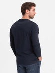 Men's unprinted longsleeve with v-neck - navy blue V5 OM-LSBL-0108