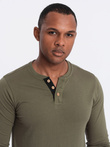 Men's cotton longsleeve with buttons at the neckline - dark olive V1 OM-LSCL-0107