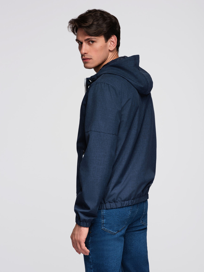 Pánská lehká sportovní bunda s fleecovou podšívkou - tmavě modrá V2 OM-JANP-0136