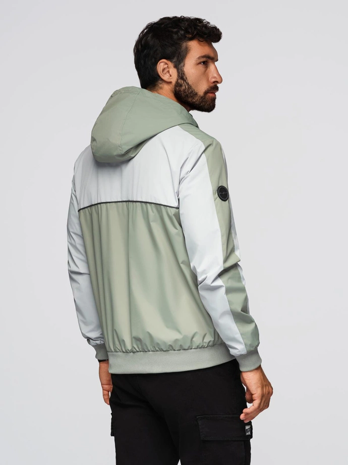 Men's contrast hooded windbreaker jacket - olive-gray V3 OM-JANP-0228
