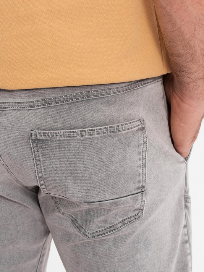 Men's denim short shorts with decorative stitching - light grey V1 OM-SRDS-0135