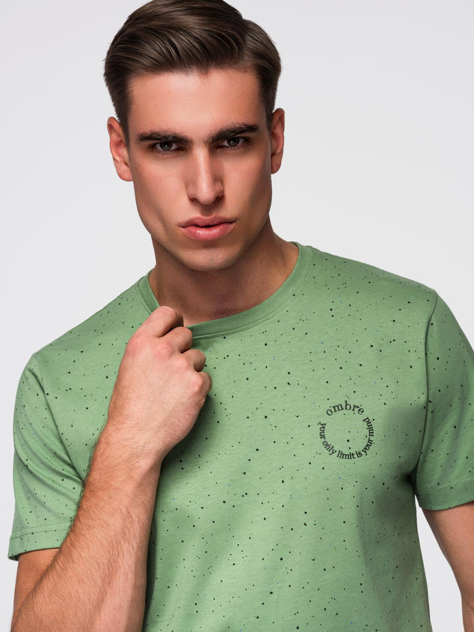 Tricou din bumbac imprimat cu decolteu rotund - negru V2 OM-TSFP-0225