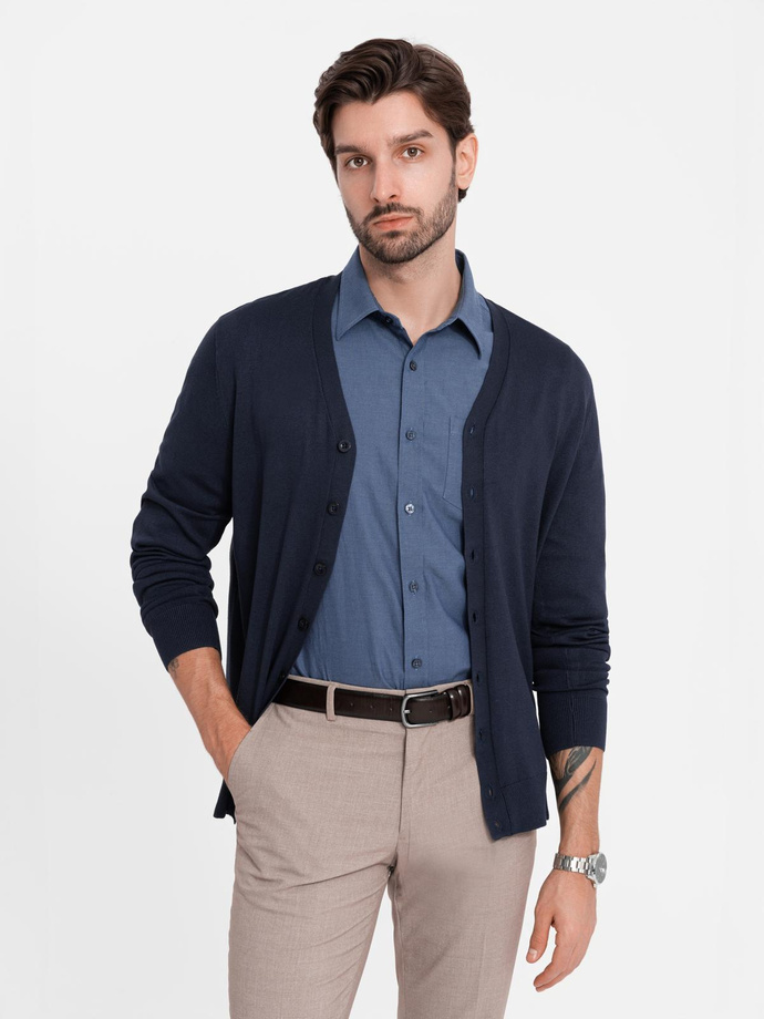 Men's cotton shirt with pocket REGULAR FIT - blue V3 OM-SHCS-0147