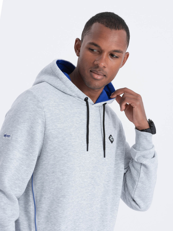 Hanorac cu glugă pentru bărbați cu buzunar cu fermoar - gri melange V5 OM-SSNZ-22FW-006