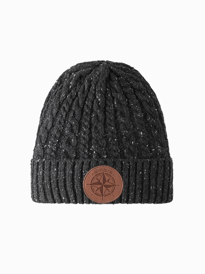 Men's beanie cap with round embossed patch - graphite V1 OM-ACWH-0121