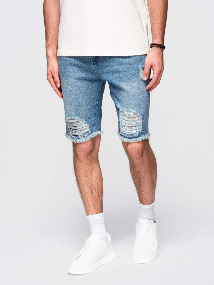 Men's short denim shorts with rips and holes - blue V3 OM-SRDS-0157