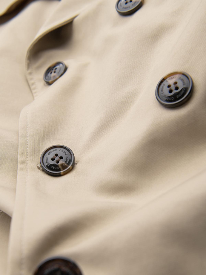 Elegantný pánsky plášť SLIM FIT s opaskom - béžový V1 OM-COSC-0126